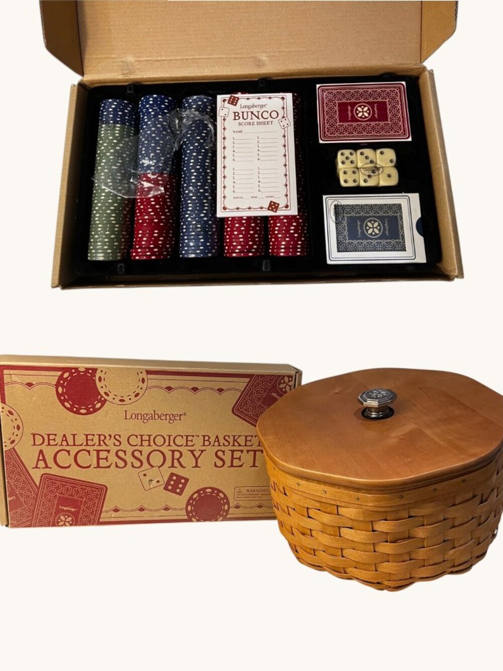 Longaberger 2005 Dealer's Choice Basket w/Game Accessory Pieces-Never Used